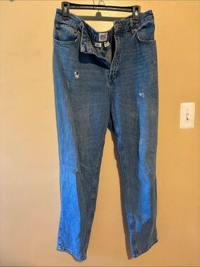 BDG Blue High-Rise Straight Mom Jeans with Light Distressing